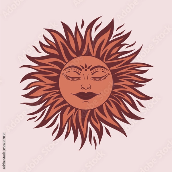 Fototapeta Symbol of the Sun in Ethnic style. Abstract image of the planet. Tribal print, tattoo.