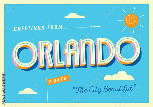 Fototapeta Greetings from Orlando, Florida, USA - The City Beautiful - Touristic Postcard.
