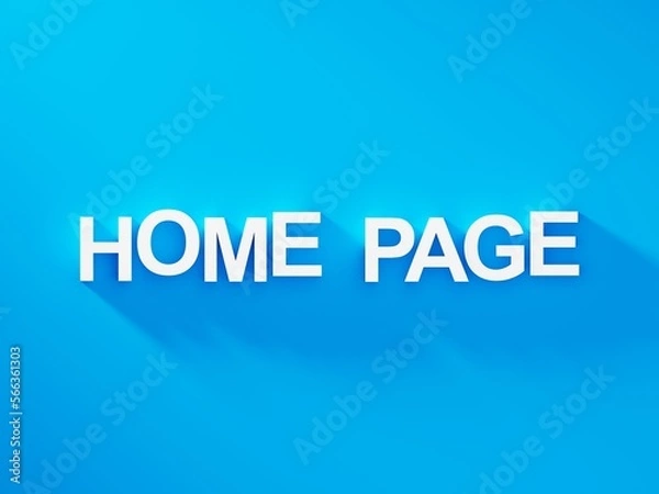 Fototapeta Home page white text word on blue background with soft shadow, web page banner start landing page