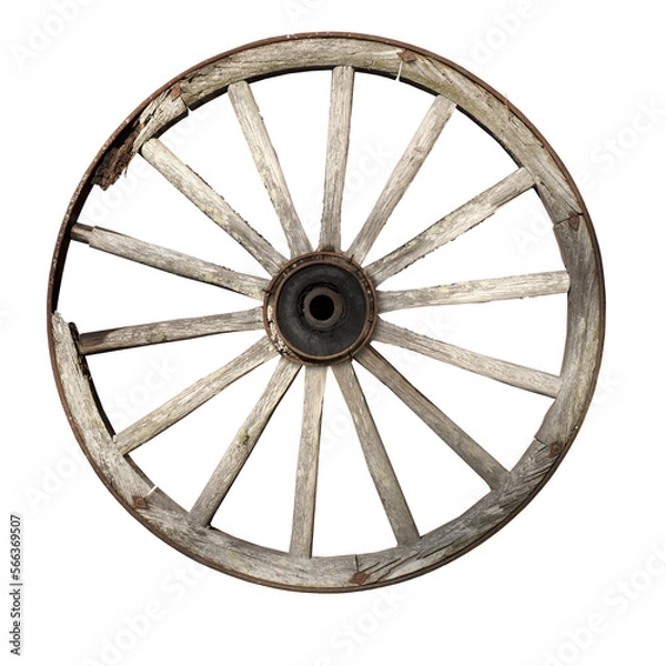 Obraz worn wooden wagon wheel