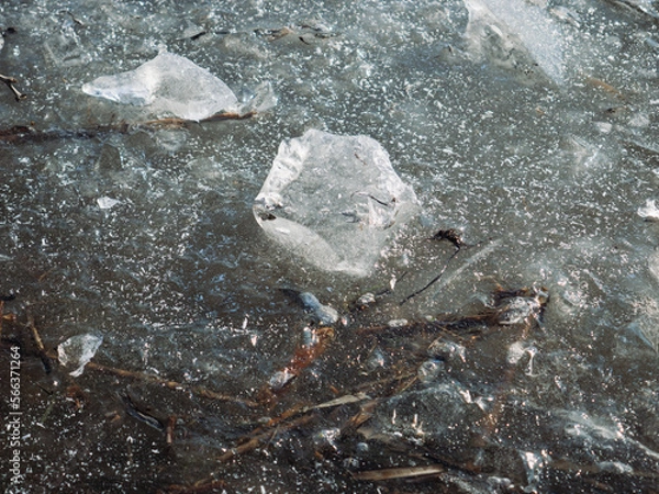 Obraz ice on the river. pieces of ice on a frozen river.