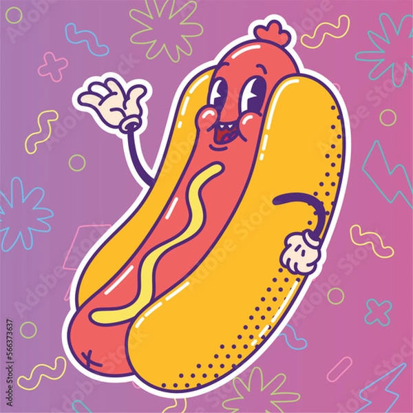 Obraz Isolated colored happy hot dog traditional cartoon character Vector illustration