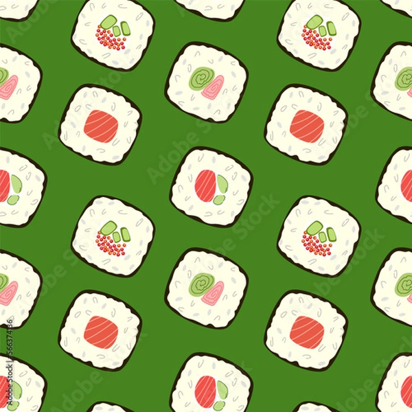 Fototapeta Pattern repeating rolls on a green background