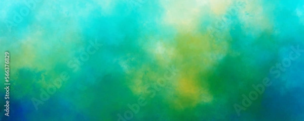 Fototapeta Abstract blue green and yellow background bright color grungy mist wallpaper texture with fog haze or smoke pattern in creative header design element horizontal painted textured web image backdrop