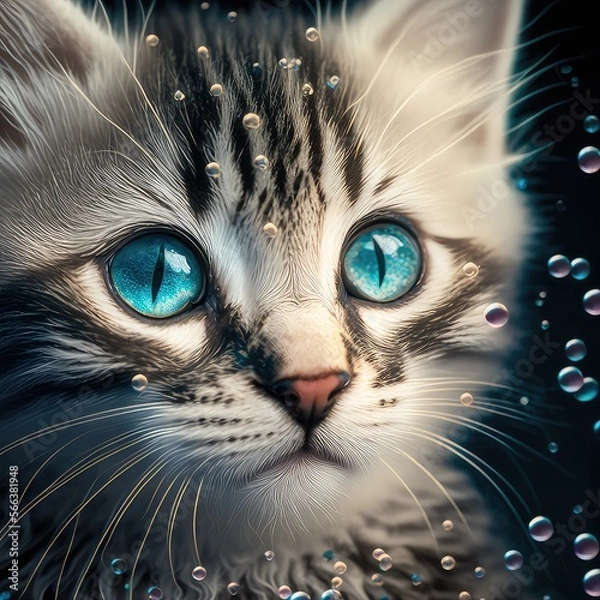 Fototapeta Kitten surrounded by bubbles