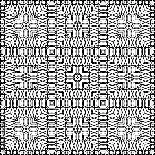 Fototapeta Stylish texture with figures from lines.
Abstract geometric black and white pattern for web page, textures, card, poster, fabric, textile. Monochrome graphic repeating design. 