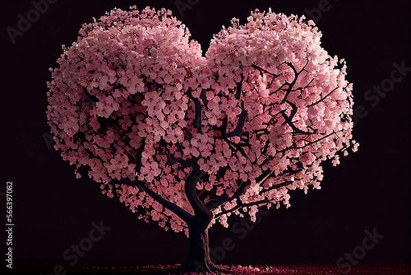 Fototapeta heart shape tree from sakura floral. Illustration Generative AI