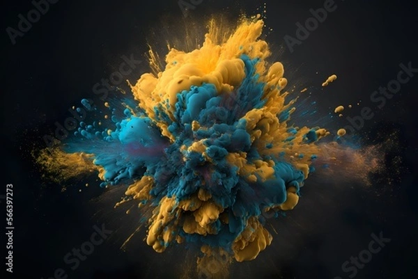 Fototapeta Colors of Ukraine and Ukrainian flag. Yellow-blue color. Explosion of colors, abstraction. Created with Generative AI technology