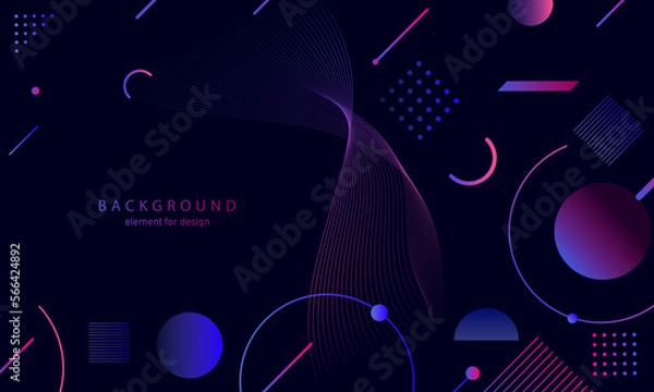 Fototapeta Abstract gradient background. Wave element for design. Digital frequency track equalizer. Stylized line art. Colorful shiny wave with lines created using blend tool. Curved wavy smooth stripe. Vector.