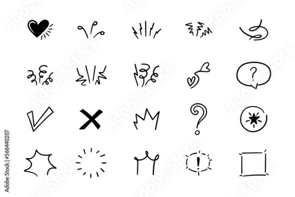 Obraz Collection of hand drawn line showing lines, sunbeams, flakes, surprise etc.