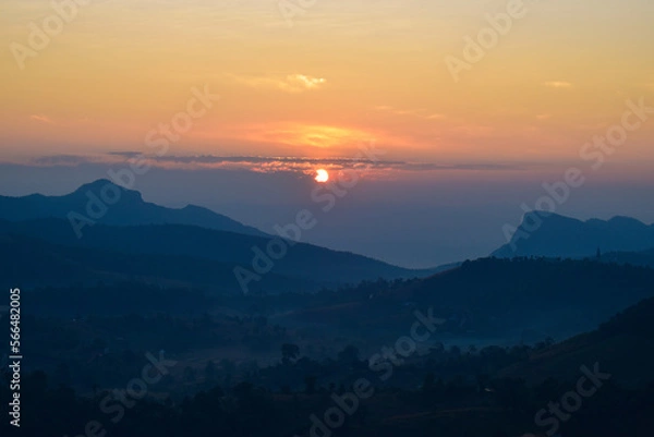 Obraz Scenery top view of the mountains in an early morning in Tambon Ban Pae, Chiang Mai, Thailand. December 2022.