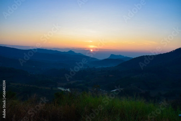 Obraz Scenery top view of the mountains in an early morning in Tambon Ban Pae, Chiang Mai, Thailand. December 2022.