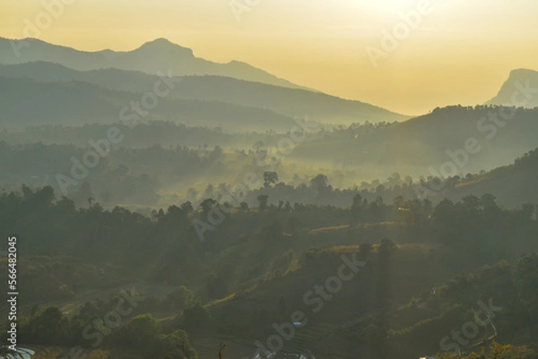 Obraz Scenery top view of the mountains in an early morning in Tambon Ban Pae, Chiang Mai, Thailand. December 2022.