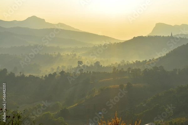 Obraz Scenery top view of the mountains in an early morning in Tambon Ban Pae, Chiang Mai, Thailand. December 2022.