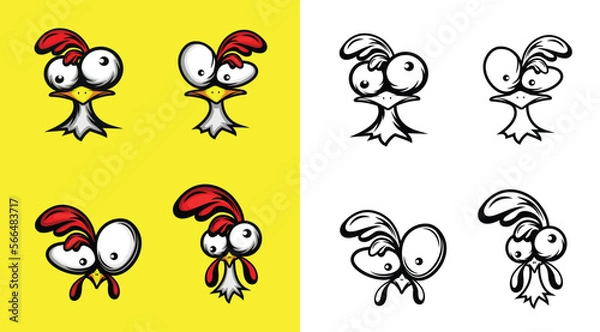 Obraz confused crazy chicken head illustration set