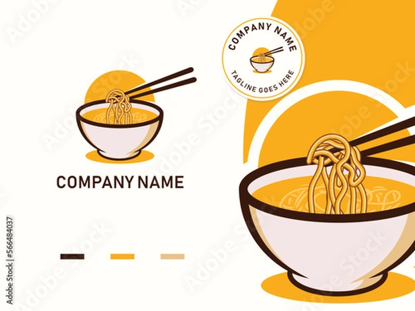 Fototapeta the noodles bowl with a chopstick logo design template
