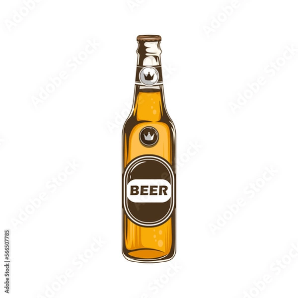 Fototapeta Lager bottle beer with brand label on isolated background, Vector illustration.