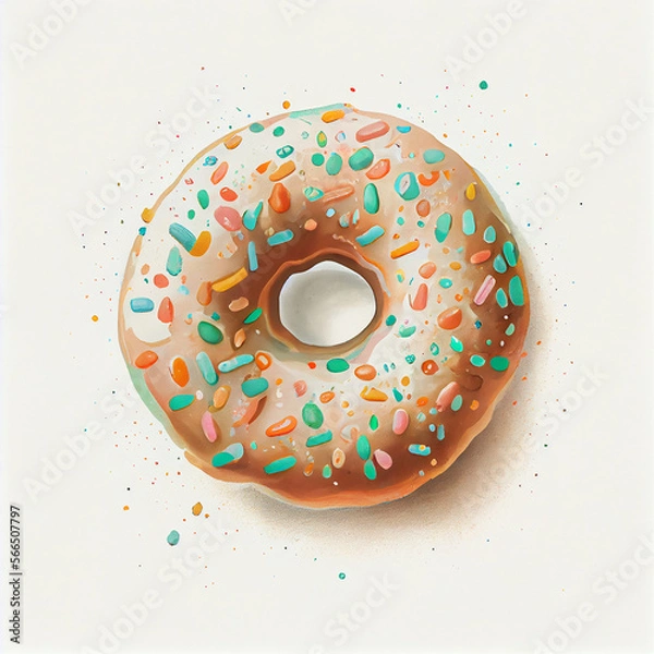 Fototapeta Cartoon. Cute donut on blank background. generative ai