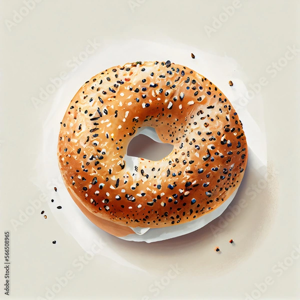 Fototapeta Cartoon. delicious bagel on white background. generative ai