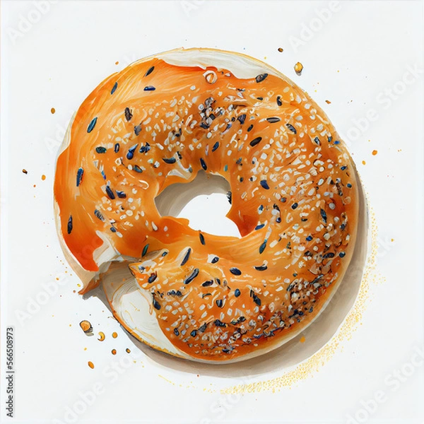 Fototapeta Cartoon. delicious bagel on white background. generative ai