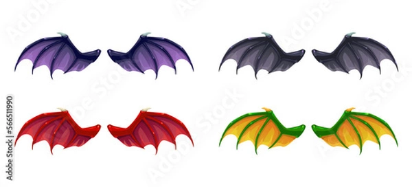 Obraz Different cartoon dark fantasy wings set, vector