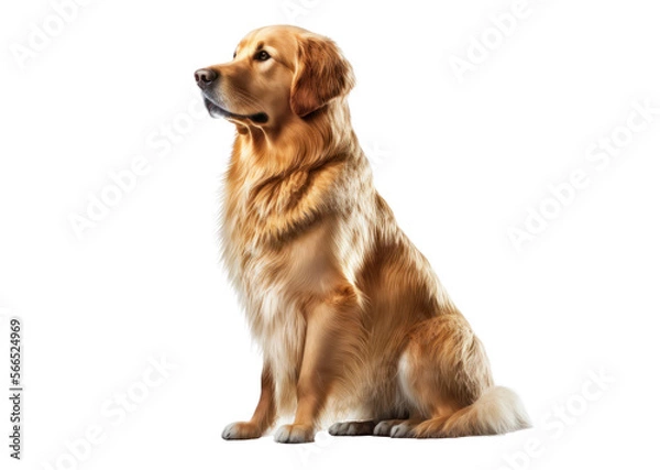 Fototapeta Golden retriever dog isolated on white, generative ai, png