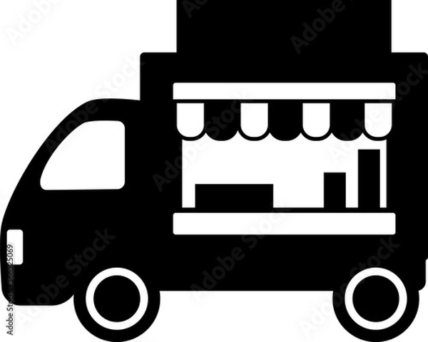 Obraz キッチンカーのシンプルなモノクロイラスト