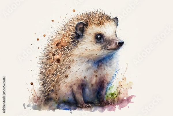 Obraz Little cute Hedgehog WaterColor paint. Generative AI