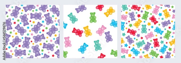 Fototapeta Set of colorful gummy bears seamless pattern, gummy candies. Bright jelly sweets background. Vector illustration