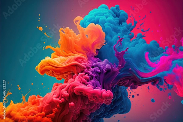 Fototapeta Festival of colors, colorful rainbow holi paint color powder explosion isolated white wide panorama background, created with Generative AI technology