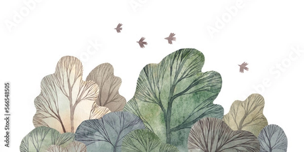 Fototapeta Cute watercolor . Abstract forest. Nature. Forest view.