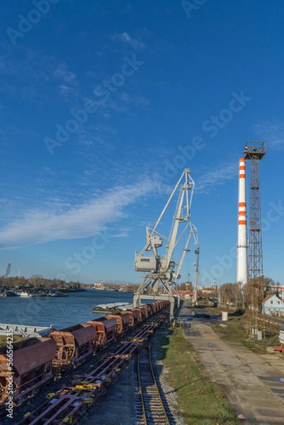 Fototapeta Coal loading station with lorries in Komarno, Slovakia
