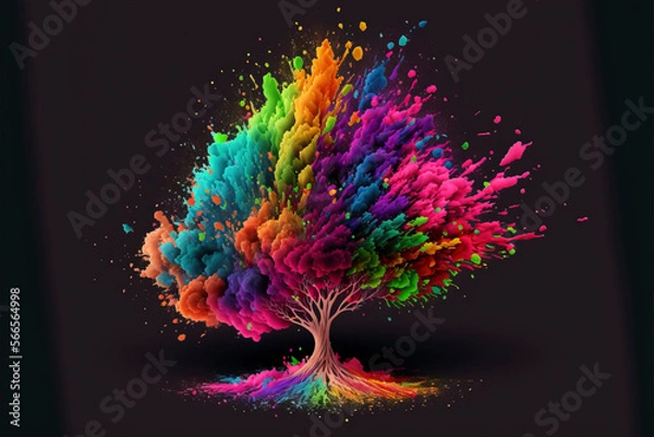 Fototapeta Tree Happy Holi colorful background. Festival of colors, colorful rainbow holi paint color powder explosion isolated white wide panorama background.