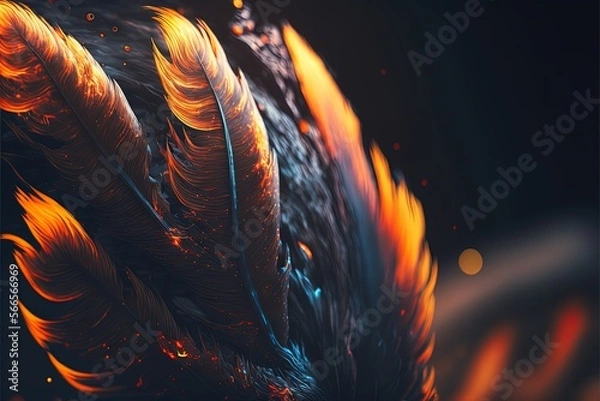 Obraz Abstract red glowing feather closeup up macro view background. Magic bird phoenix burning Plumage texture