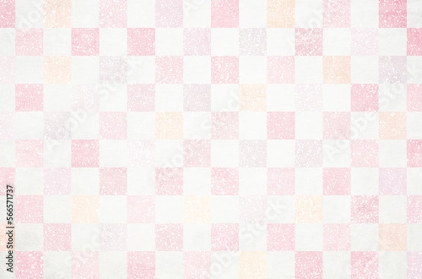 Obraz Japanese washi paper background with checkered pattern illustration. Japanese paper texture with modern pastel gradation latticework pattern.