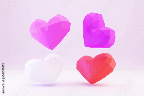 Obraz paper low poly hearts, paper craft work, 3d rendering