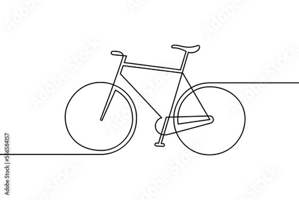 Obraz Bicycle in continuous line art drawing style. Pedal cycle black linear sketch isolated on white background. Vector illustration