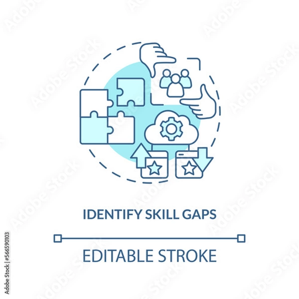 Fototapeta Identify skill gaps turquoise concept icon. Knowledge and experience. IT staffing tip abstract idea thin line illustration. Isolated outline drawing. Editable stroke. Arial, Myriad Pro-Bold fonts used