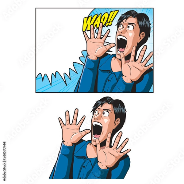 Obraz アメコミタッチの驚く男性