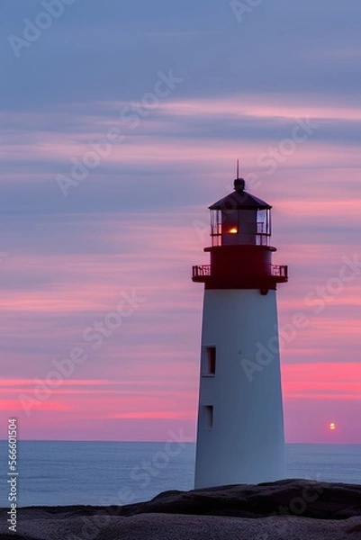 Obraz sunset view and lighthouse - generative ai
