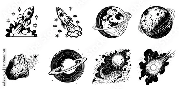 Fototapeta Set of black and white space vectors