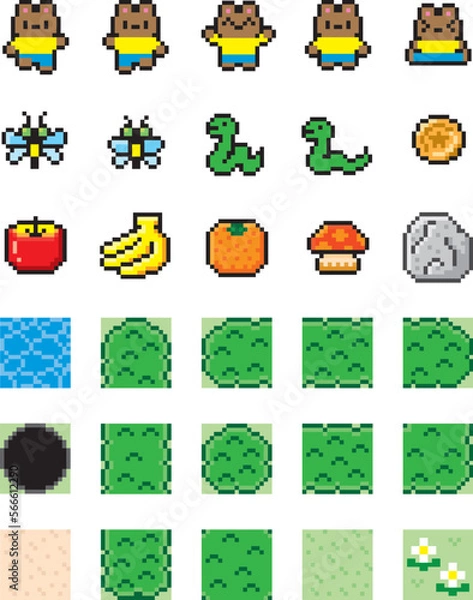 Fototapeta レトロゲーム風ドット絵セット　くま