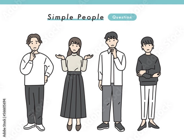 Obraz シンプルな男女のネガティブな立ち姿セット　イラスト素材