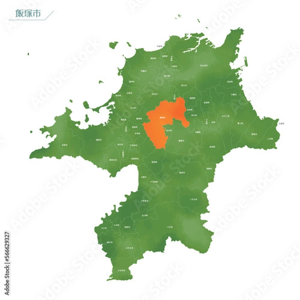 Fototapeta 水彩風の地図　飯塚市