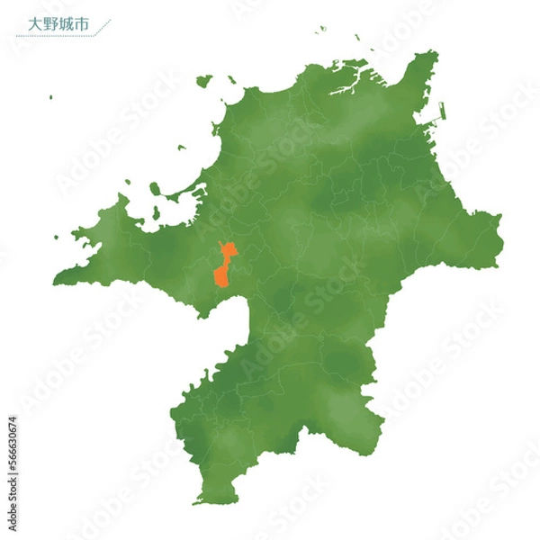 Obraz 水彩風の地図　大野城市