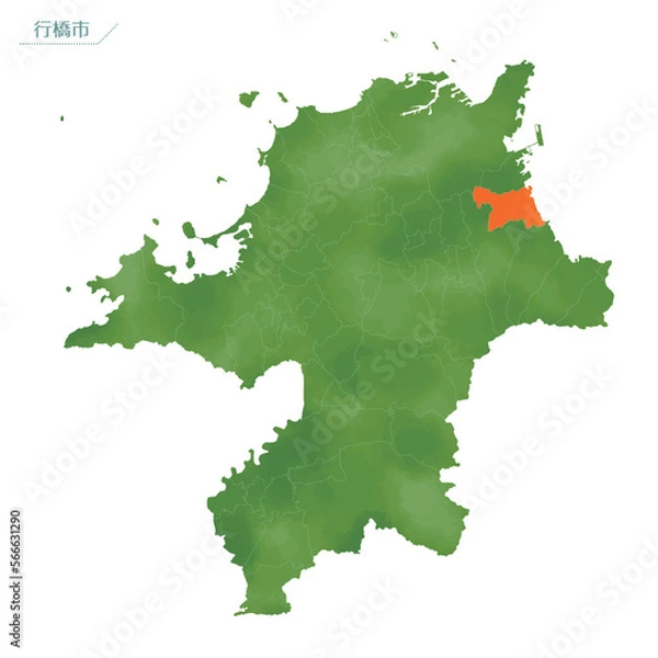 Fototapeta 水彩風の地図　行橋市