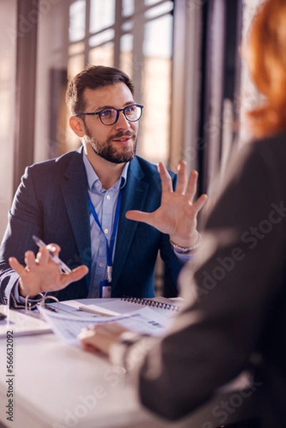 Obraz Image of two successful business partners having a meeting in the office.