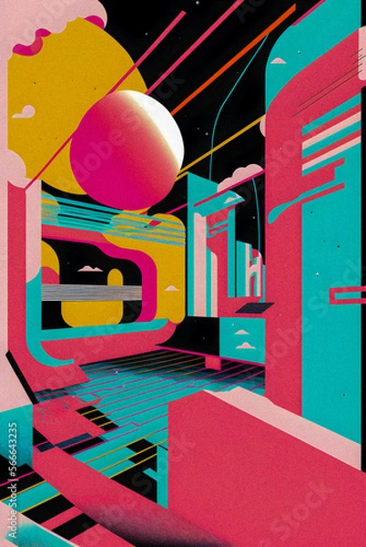 Fototapeta Pop art minimalism retro, futurism art, environmental art, space illustration, granular texture Generative AI	