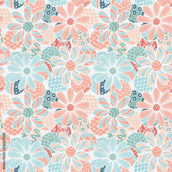 Fototapeta Hand Drawn decorative elements, Abstract doodle style seamless pattern For fabrics, clothing, decoration, home decor, cards and templates, wrapping paper, kids prints.