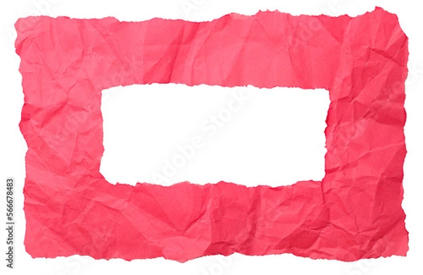 Obraz Red crumpled texture paper frame with torn edges for page background template or web banner isolated on white background